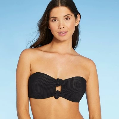 Women's Ribbed Knot-Front Bandeau Bikini Top - Shade & Shore™ Black 4 Women's Ribbed Knot-Front Bandeau Bikini Top - Shade & Shore™ Black - Image 2