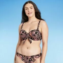 Women's Lightly Lined Tie-Front Bralette Bikini Top - Shade & Shore™ Black Paisley Print -Swimsuits Popular Store unnamed file 3803