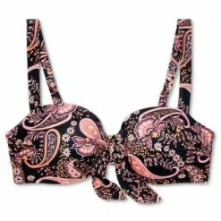 Women's Lightly Lined Tie-Front Bralette Bikini Top - Shade & Shore™ Black Paisley Print -Swimsuits Popular Store unnamed file 3805