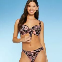 Women's Lightly Lined Tie-Front Bralette Bikini Top - Shade & Shore™ Black Paisley Print -Swimsuits Popular Store unnamed file 3818
