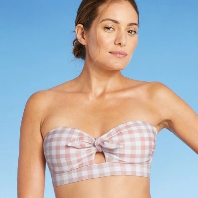 Women's Checked Bandeau Tie-Front Bikini Top - Kona Sol™ Blush 4 Women's Checked Bandeau Tie-Front Bikini Top - Kona Sol™ Blush - Image 2