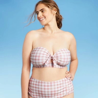 Women's Checked Bandeau Tie-Front Bikini Top - Kona Sol™ Blush 5 Women's Checked Bandeau Tie-Front Bikini Top - Kona Sol™ Blush - Image 3