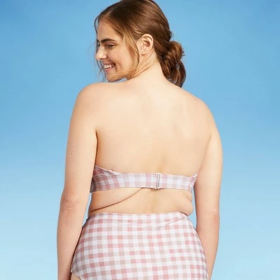Women's Checked Bandeau Tie-Front Bikini Top - Kona Sol™ Blush 6 Women's Checked Bandeau Tie-Front Bikini Top - Kona Sol™ Blush - Image 4