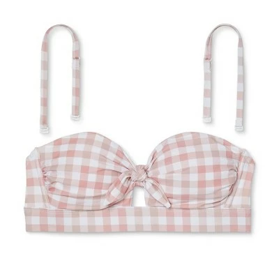 Women's Checked Bandeau Tie-Front Bikini Top - Kona Sol™ Blush 7 Women's Checked Bandeau Tie-Front Bikini Top - Kona Sol™ Blush - Image 5