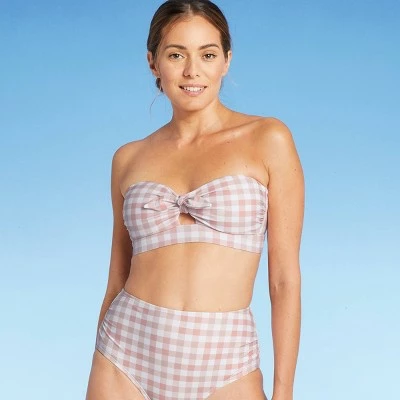 Women's Checked Bandeau Tie-Front Bikini Top - Kona Sol™ Blush 11 Women's Checked Bandeau Tie-Front Bikini Top - Kona Sol™ Blush - Image 9