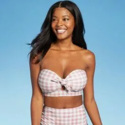 Women's Checked Bandeau Tie-Front Bikini Top - Kona Sol™ Blush 25 Women's Checked Bandeau Tie-Front Bikini Top - Kona Sol™ Blush -Swimsuits Popular Store unnamed file 3860