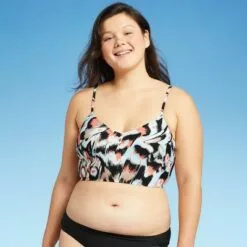 Women's V-Neck Tank Bikini Top - Sea Angel White Tropical Print -Swimsuits Popular Store unnamed file 3887