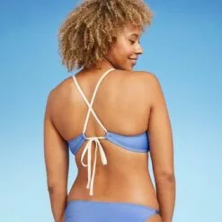 Women's Twist-Front Bralette Bikini Top - Shade & Shore™ Periwinkle & Cream Colorblock -Swimsuits Popular Store unnamed file 3934