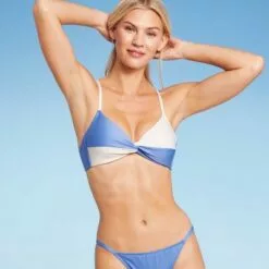 Women's Twist-Front Bralette Bikini Top - Shade & Shore™ Periwinkle & Cream Colorblock -Swimsuits Popular Store unnamed file 3937