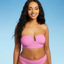 Juniors' Textured U-Wire Bandeau Bikini Top - Xhilaration™ Pink -Swimsuits Popular Store unnamed file 3956