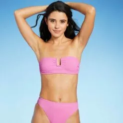Juniors' Textured U-Wire Bandeau Bikini Top - Xhilaration™ Pink -Swimsuits Popular Store unnamed file 3963