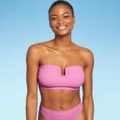 Juniors' Textured U-Wire Bandeau Bikini Top - Xhilaration™ Pink -Swimsuits Popular Store unnamed file 3965