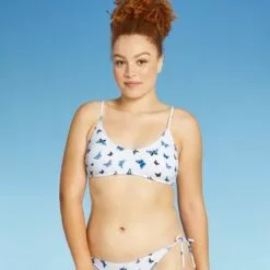 Juniors' Ribbed Bralette Bikini Top - Xhilaration™ Blue Butterfly Print -Swimsuits Popular Store unnamed file 3976