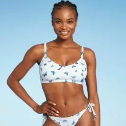 Juniors' Ribbed Bralette Bikini Top - Xhilaration™ Blue Butterfly Print -Swimsuits Popular Store unnamed file 3985