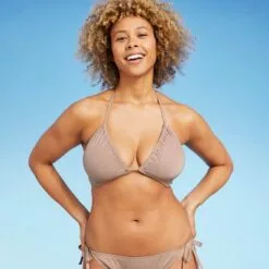 Women's Triangle Halter Bikini Top - Shade & Shore™ Light Mauve Lurex -Swimsuits Popular Store unnamed file 4007