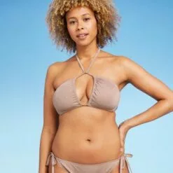 Women's Triangle Halter Bikini Top - Shade & Shore™ Light Mauve Lurex -Swimsuits Popular Store unnamed file 4009