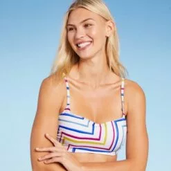 Women's Light Lift Square Neck Bralette Bikini Top - Shade & Shore™ Multi Stripe -Swimsuits Popular Store unnamed file 4018