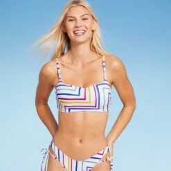 Women's Light Lift Square Neck Bralette Bikini Top - Shade & Shore™ Multi Stripe -Swimsuits Popular Store unnamed file 4022