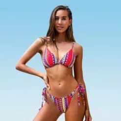 Women's Boho Print Triangle Bikini Set V Neck Lace Up Low Rise Bathing Suit-Cupshe -Swimsuits Popular Store unnamed file 403