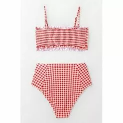 Women's Red Gingham Smocked Bikini - Cupshe -Swimsuits Popular Store unnamed file 408