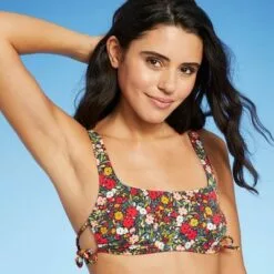Juniors' Ribbed Tunneled Side-Tie Bralette Bikini Top - Xhilaration™ Multi Floral Print -Swimsuits Popular Store unnamed file 4080