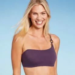 Women's Lightly Lined Ring Detail One Shoulder Bikini Top - Shade & Shore™ Dark Purple -Swimsuits Popular Store unnamed file 4102
