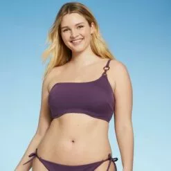 Women's Lightly Lined Ring Detail One Shoulder Bikini Top - Shade & Shore™ Dark Purple -Swimsuits Popular Store unnamed file 4104
