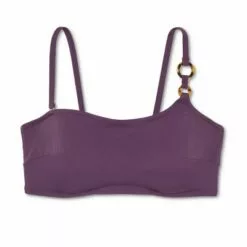 Women's Lightly Lined Ring Detail One Shoulder Bikini Top - Shade & Shore™ Dark Purple -Swimsuits Popular Store unnamed file 4106