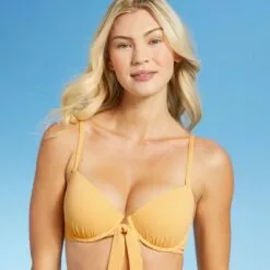 Women's Light Lift Tie-Front Pique Textured Bikini Top - Shade & Shore™ Light Yellow -Swimsuits Popular Store unnamed file 4138