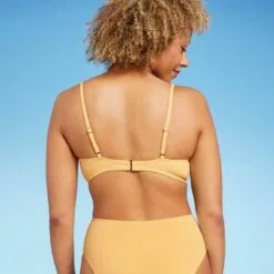Women's Light Lift Tie-Front Pique Textured Bikini Top - Shade & Shore™ Light Yellow -Swimsuits Popular Store unnamed file 4140
