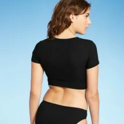 Women's Crop Pique Bikini Top - Sea Angel Black