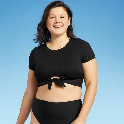 Women's Crop Pique Bikini Top - Sea Angel Black 5 Women's Crop Pique Bikini Top - Sea Angel Black - Image 3