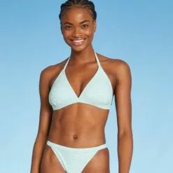 Juniors' Triangle Bikini Top - Xhilaration™ Mint Green Check -Swimsuits Popular Store unnamed file 4199