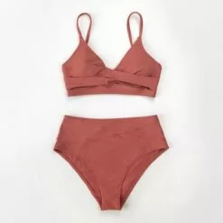 Women's Red Twist High-Waist Bikini - Cupshe