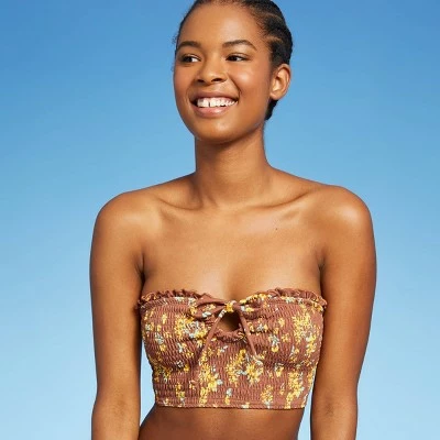 Juniors' Smocked Ruffle Bandeau Bikini Top - Xhilaration™ Multi Floral Print 4 Juniors' Smocked Ruffle Bandeau Bikini Top - Xhilaration™ Multi Floral Print - Image 2