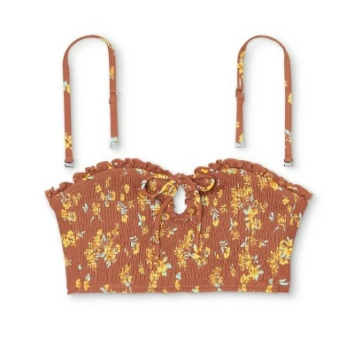 Juniors' Smocked Ruffle Bandeau Bikini Top - Xhilaration™ Multi Floral Print 7 Juniors' Smocked Ruffle Bandeau Bikini Top - Xhilaration™ Multi Floral Print - Image 5