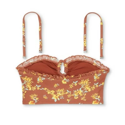 Juniors' Smocked Ruffle Bandeau Bikini Top - Xhilaration™ Multi Floral Print 8 Juniors' Smocked Ruffle Bandeau Bikini Top - Xhilaration™ Multi Floral Print - Image 6