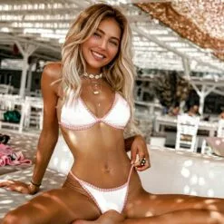 Women's Bay Of Angels Ribbed Triangle Crochet Bikini - Cupshe