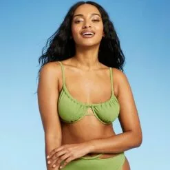 Juniors' Tunneled Ribbed Underwire Bikini Top - Xhilaration™ Olive Green -Swimsuits Popular Store unnamed file 4235