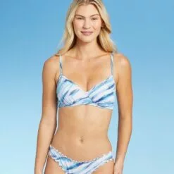 Women's Ribbed Bralette Bikini Top - Shade & Shore™ Blue Tie-Dye -Swimsuits Popular Store unnamed file 4260