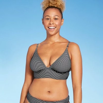Women's Textured Longline Triangle Bikini Top - Shade & Shore™ Black/White Stripe 5 Women's Textured Longline Triangle Bikini Top - Shade & Shore™ Black/White Stripe - Image 3