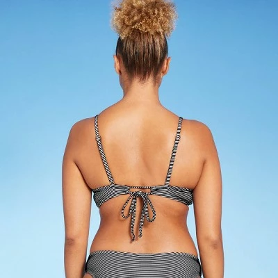 Women's Textured Longline Triangle Bikini Top - Shade & Shore™ Black/White Stripe 6 Women's Textured Longline Triangle Bikini Top - Shade & Shore™ Black/White Stripe - Image 4