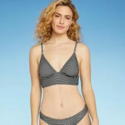 Women's Textured Longline Triangle Bikini Top - Shade & Shore™ Black/White Stripe 22 Women's Textured Longline Triangle Bikini Top - Shade & Shore™ Black/White Stripe -Swimsuits Popular Store unnamed file 4319