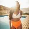 Women's Solid White Bikini with Orange High Waisted Bottom - Cupshe -Swimsuits Popular Store unnamed file 432