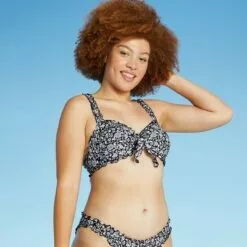 Juniors' Ribbed Ruffle Tie Bralette Bikini Top - Xhilaration™ Black Floral Print -Swimsuits Popular Store unnamed file 4325