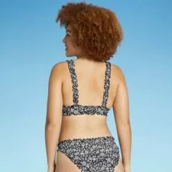 Juniors' Ribbed Ruffle Tie Bralette Bikini Top - Xhilaration™ Black Floral Print -Swimsuits Popular Store unnamed file 4326