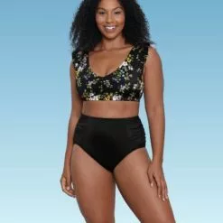 Women's Slimming Control Ruffle Shoulder Bikini Top - Beach Betty by Miracle Brands Black -Swimsuits Popular Store unnamed file 4337