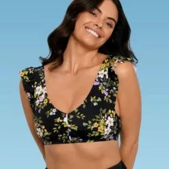 Women's Slimming Control Ruffle Shoulder Bikini Top - Beach Betty by Miracle Brands Black -Swimsuits Popular Store unnamed file 4338