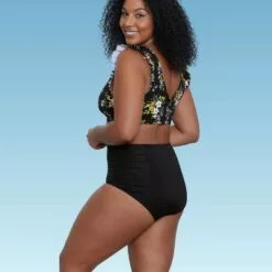 Women's Slimming Control Ruffle Shoulder Bikini Top - Beach Betty by Miracle Brands Black -Swimsuits Popular Store unnamed file 4339