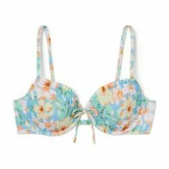 Women's Lightly Lined Ruffle Detail Tie-Front Bikini Top - Shade & Shore™ Light Blue Floral -Swimsuits Popular Store unnamed file 4395
